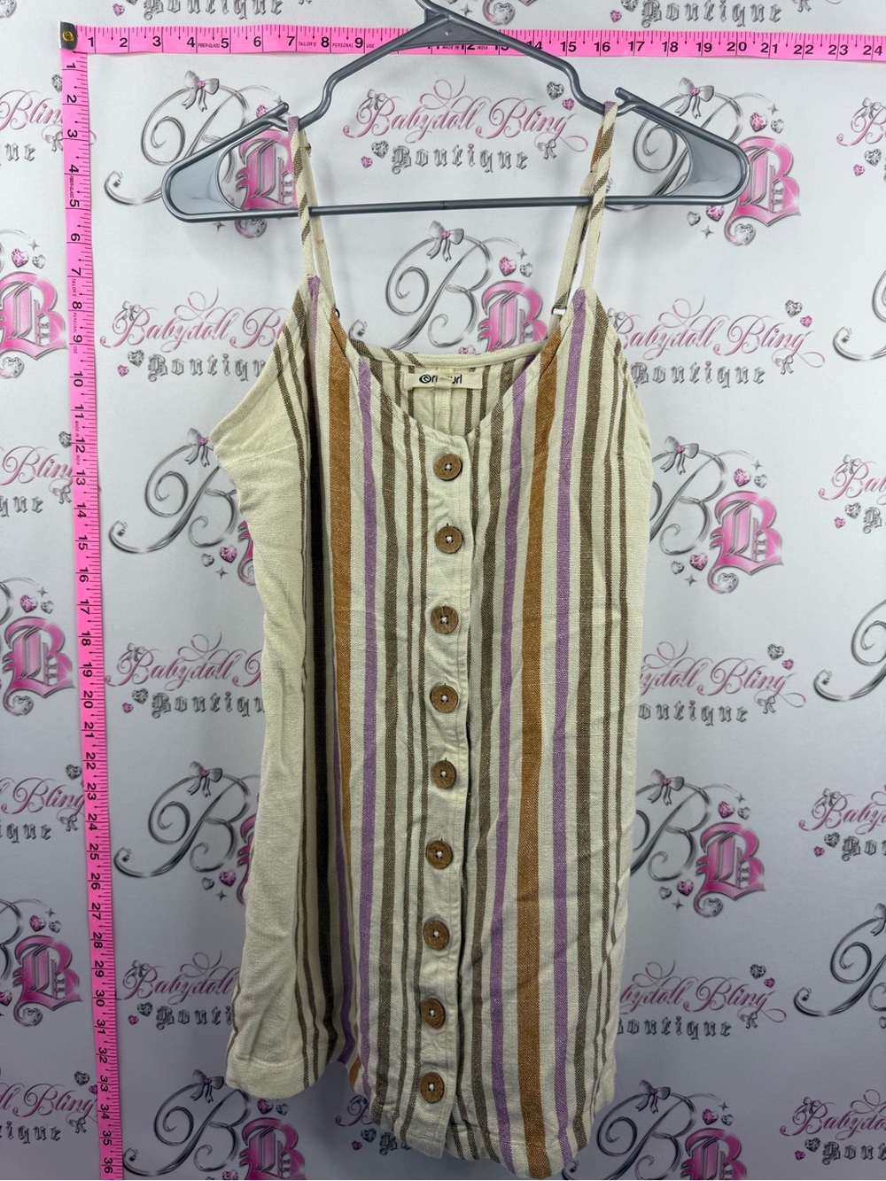 Rip Curl dress tiki Striped Button-Front Mini Dress in Cream, Brown, Purple, Tan